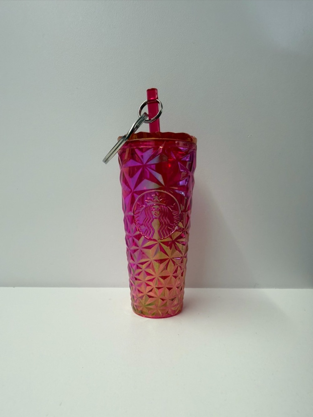 Starbucks Iridescent Pink to Gold Studded Tumbler Keyring